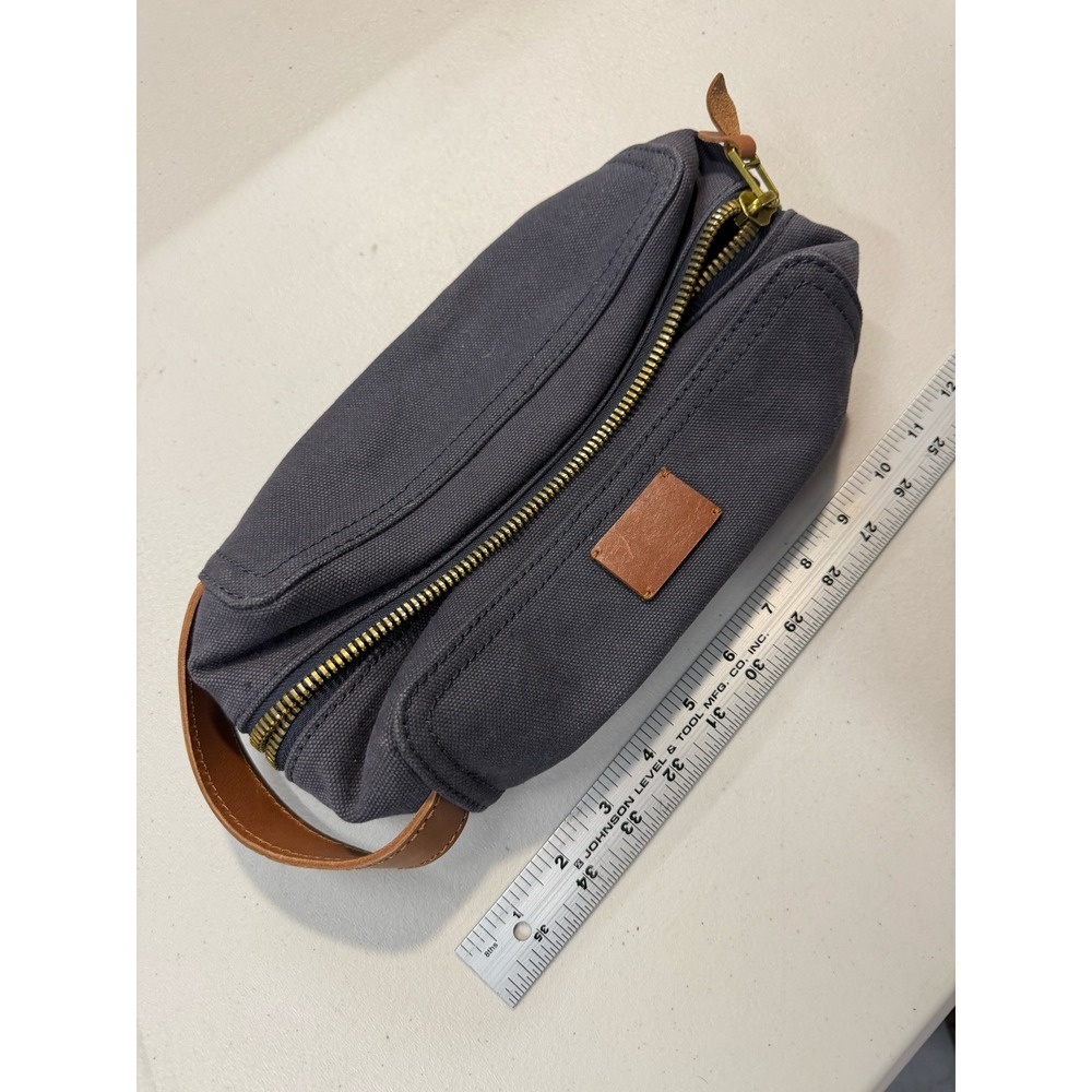 Madewell Canvas Toiletry Bag Charcoal‎ Gray Leather Trim Dopp Kit NB456 NEW